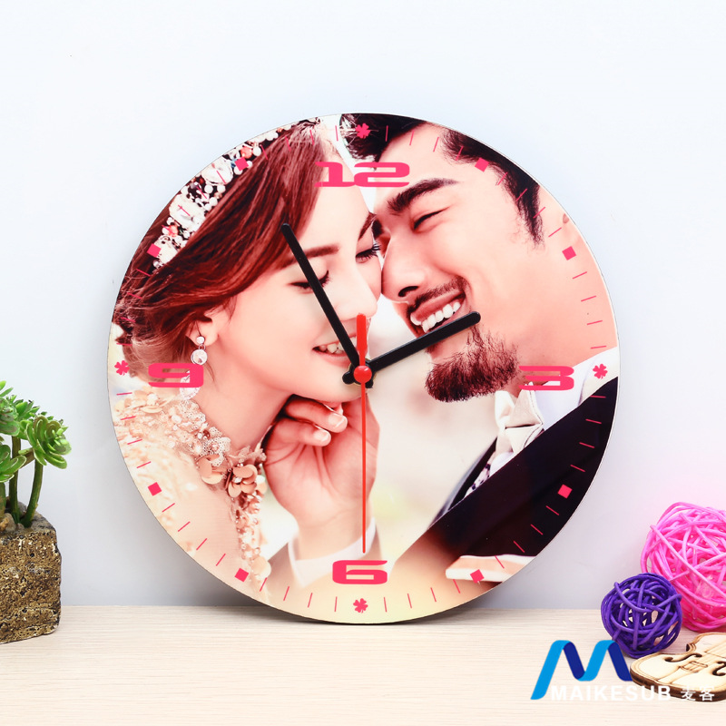创意圆形时钟摆件 时尚个性定制精美照片热转印钟表 厂家直销