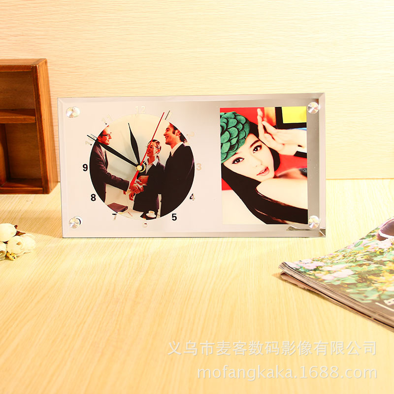 热转印玻璃相框生产厂家 高档空白玻璃相框耗材 长方形钟表BL-11