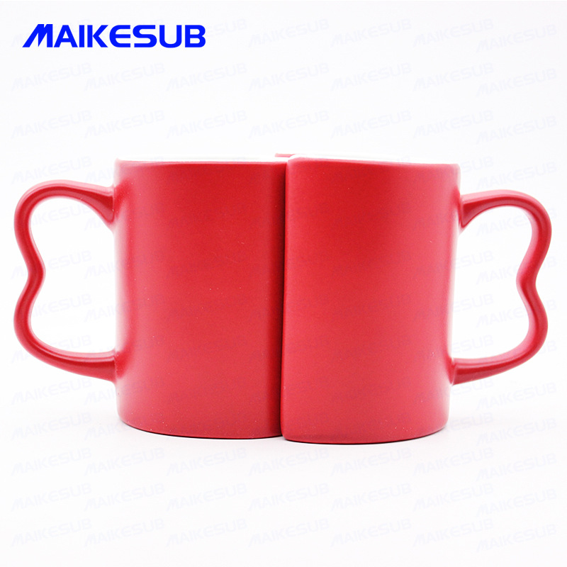 热销新款变色涂层陶瓷杯情人节礼品创意心把热转印情侣马克杯
