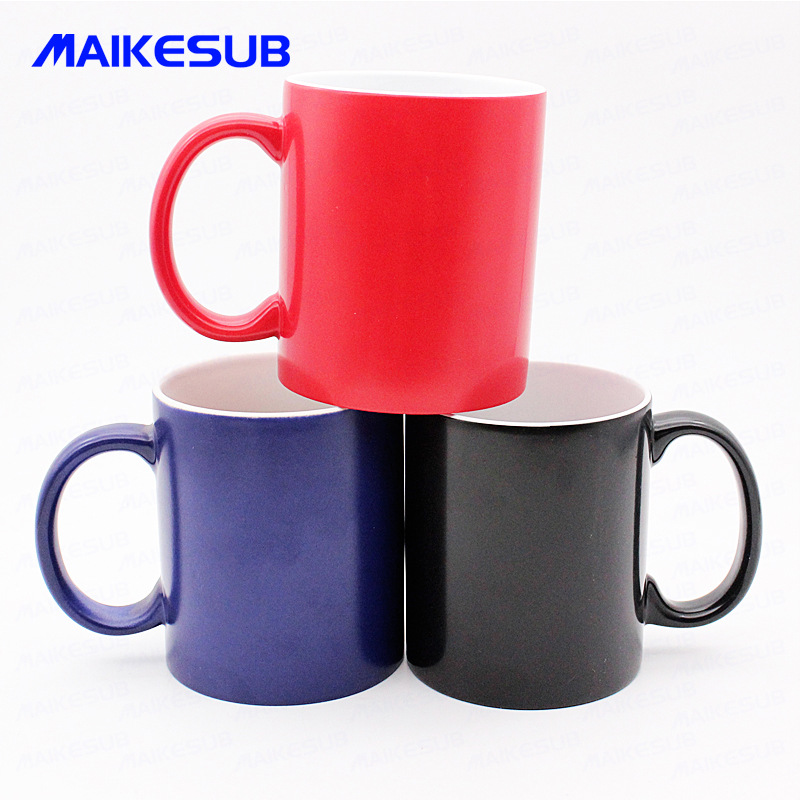 批发陶瓷马克杯磨砂口杯生日礼品创意DIY热转印变色涂层马克杯