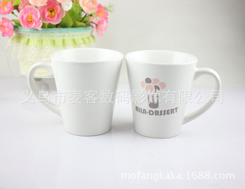 批发热转印锥形白杯 热转印涂层杯 个性马克杯 创意锥形白杯