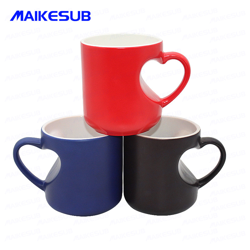 热转印变色杯DIY魔术杯生日礼品创意凹心把陶瓷马克杯 厂家直销