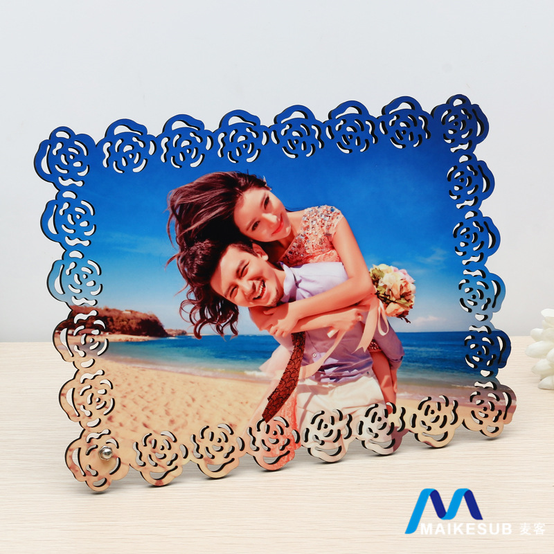 厂家直销 精致玫瑰花边摆台 时尚热转印MDF木板装饰无框画摆件