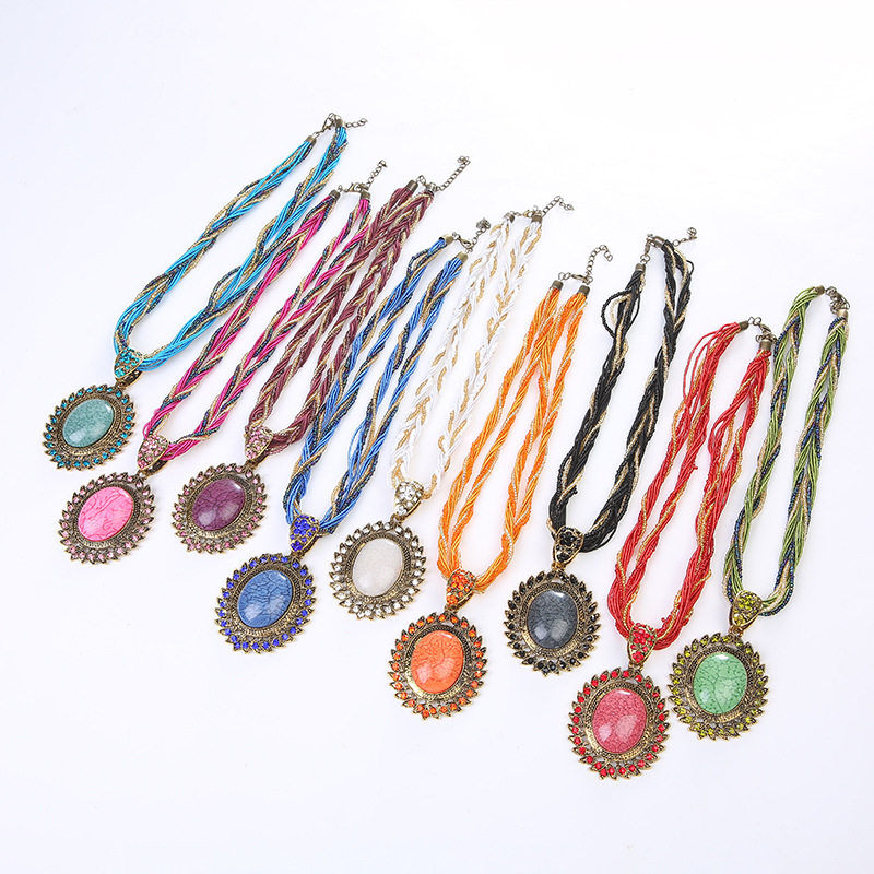 民族风首饰复古吊坠波西米亚水滴石头百搭配饰合金项链厂家直销