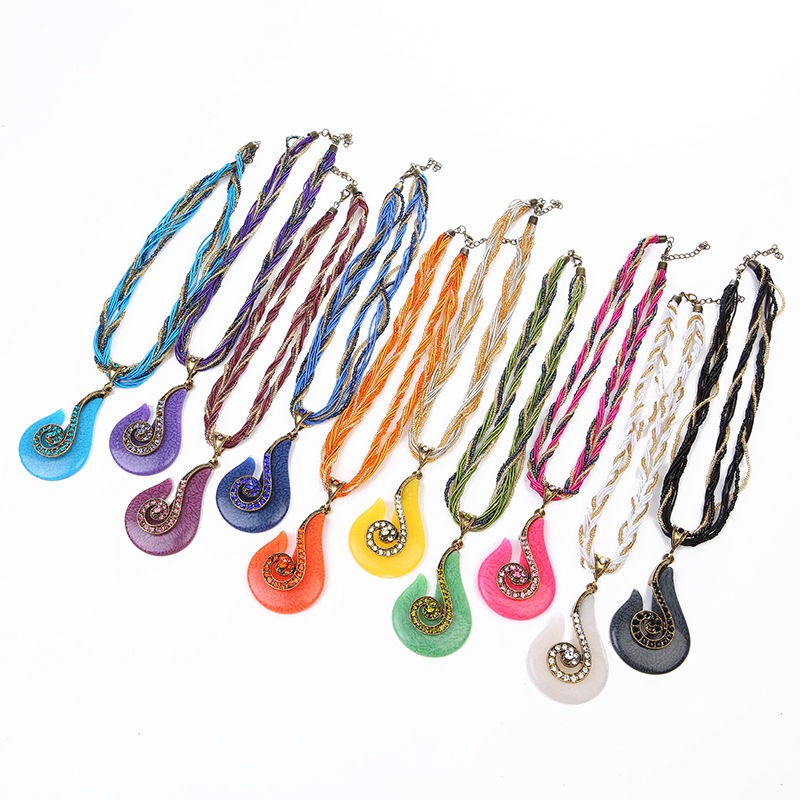 民族风首饰复古吊坠波西米亚水滴石头百搭配饰合金项链厂家直销