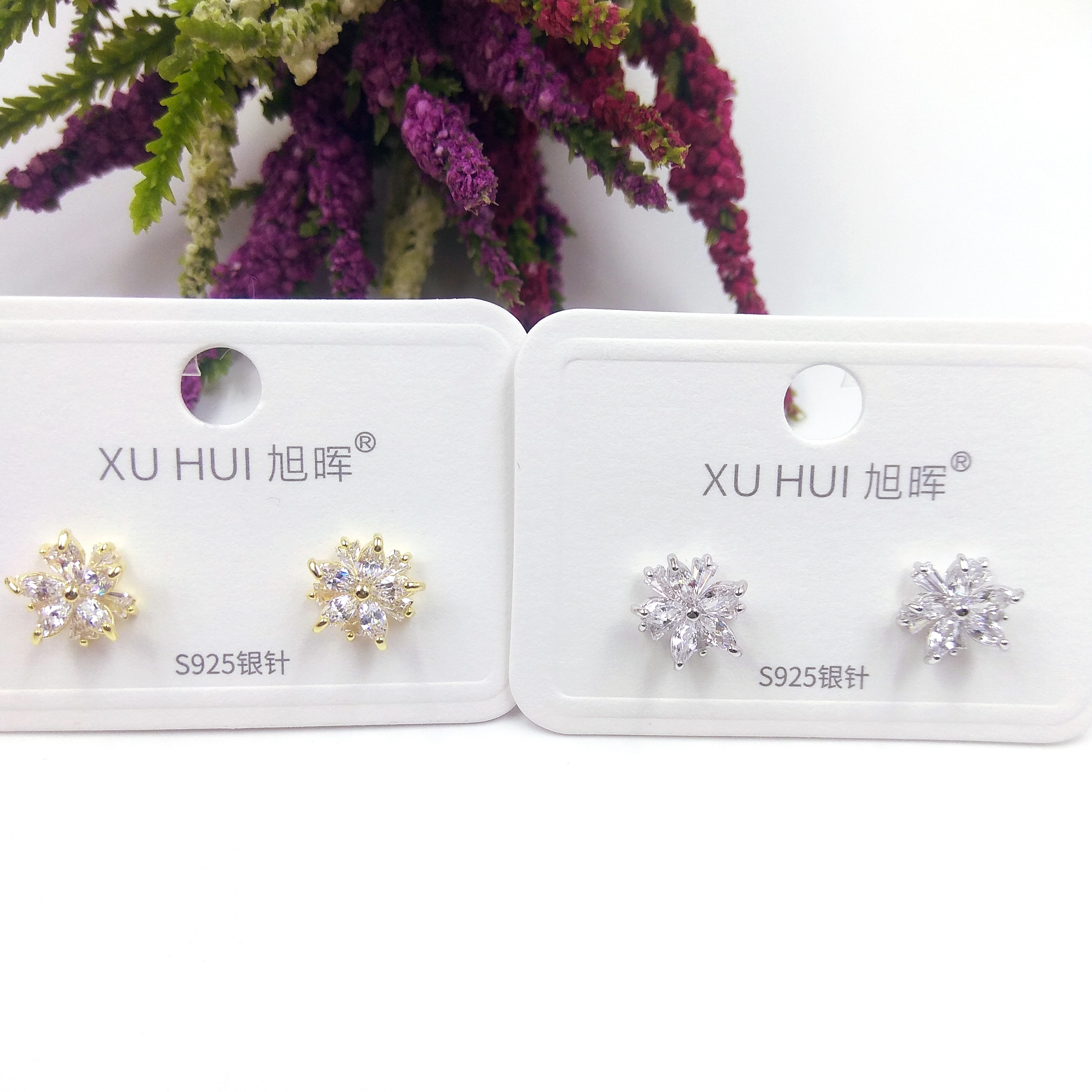 S925银针 五角星小耳钉 铜镀真金镶4A锆石 简约时尚高品质饰品