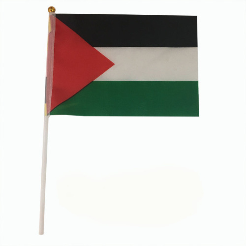 World Flag Polyester Material Screen Printing 14 * 21cm Hand Flag Plastic Flagpole Palestine Factory Direct Sales