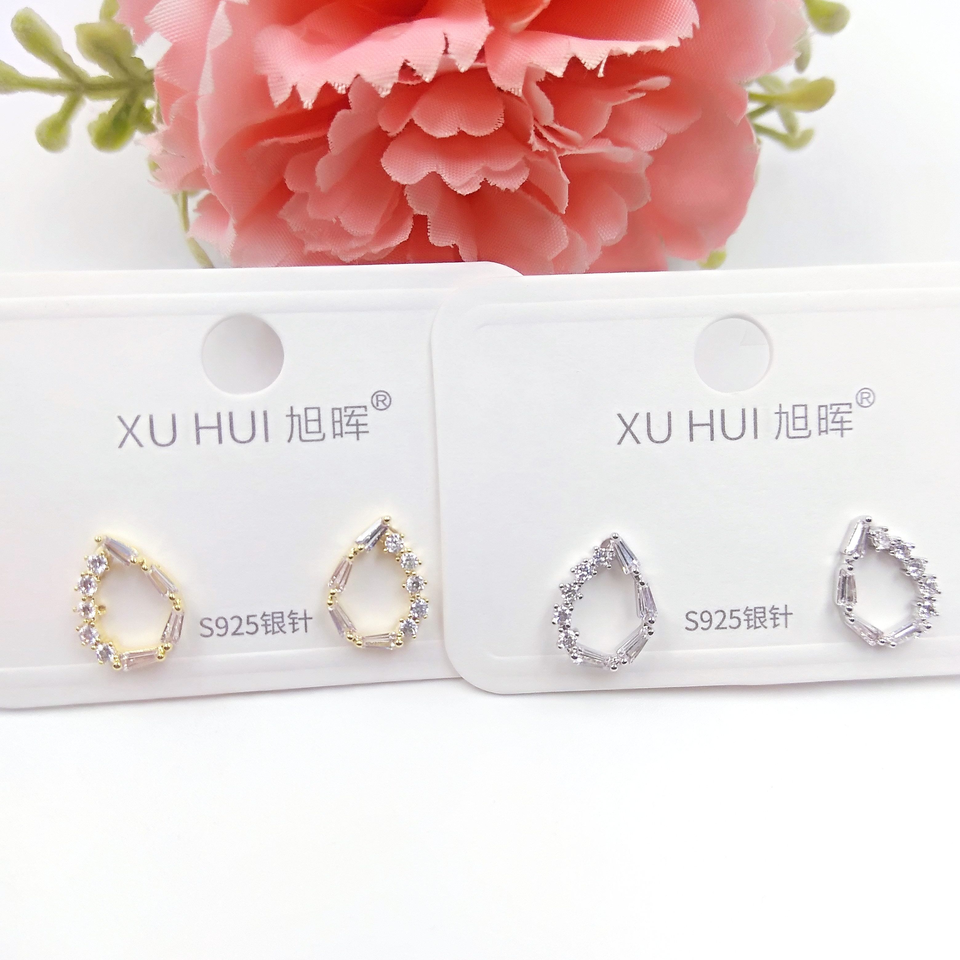 S925银针 经典小耳钉 铜镀真金镶4A锆石 简约时尚高品质饰品