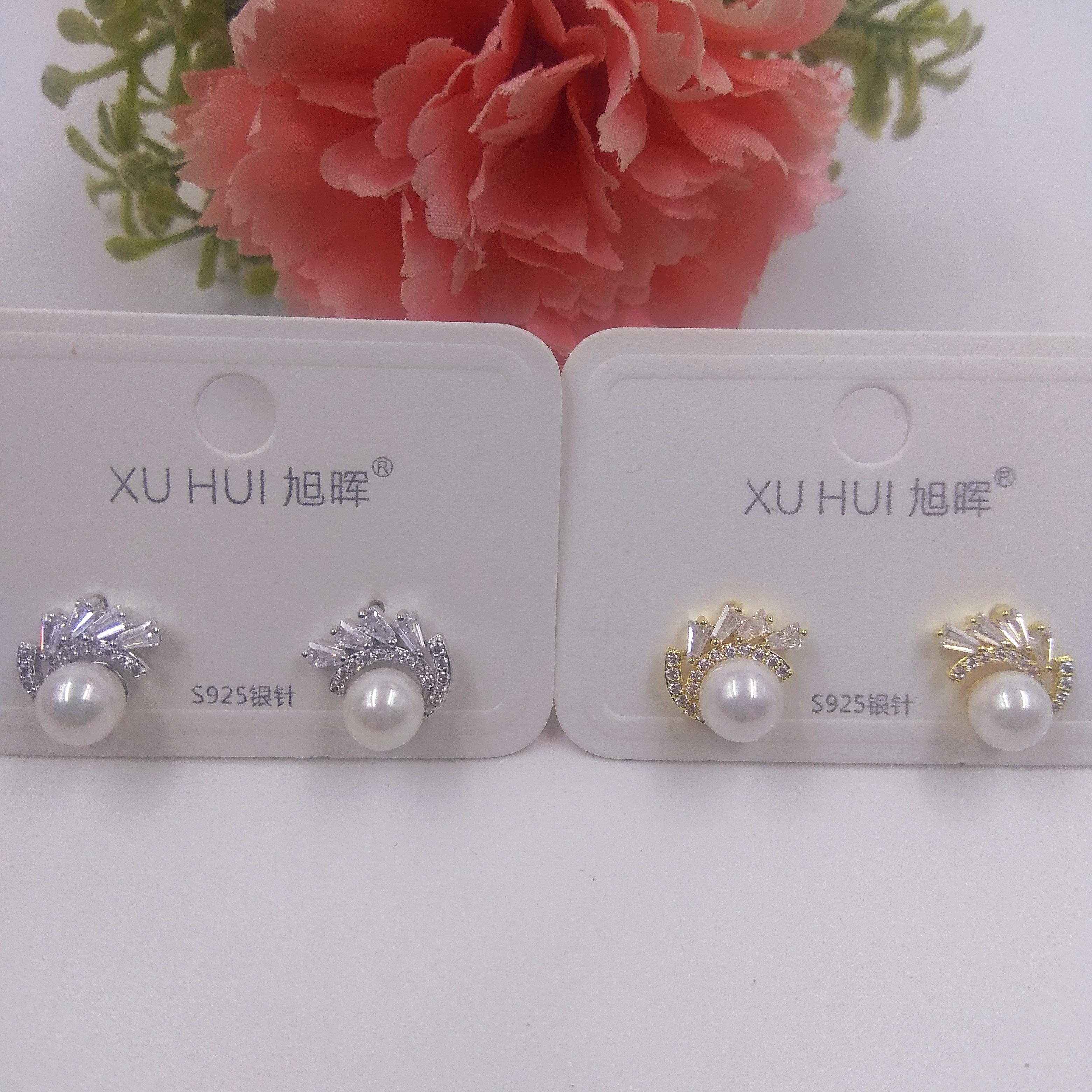 S925银针 珍珠小耳钉 铜镀真金镶4A锆石 简约时尚高品质饰品