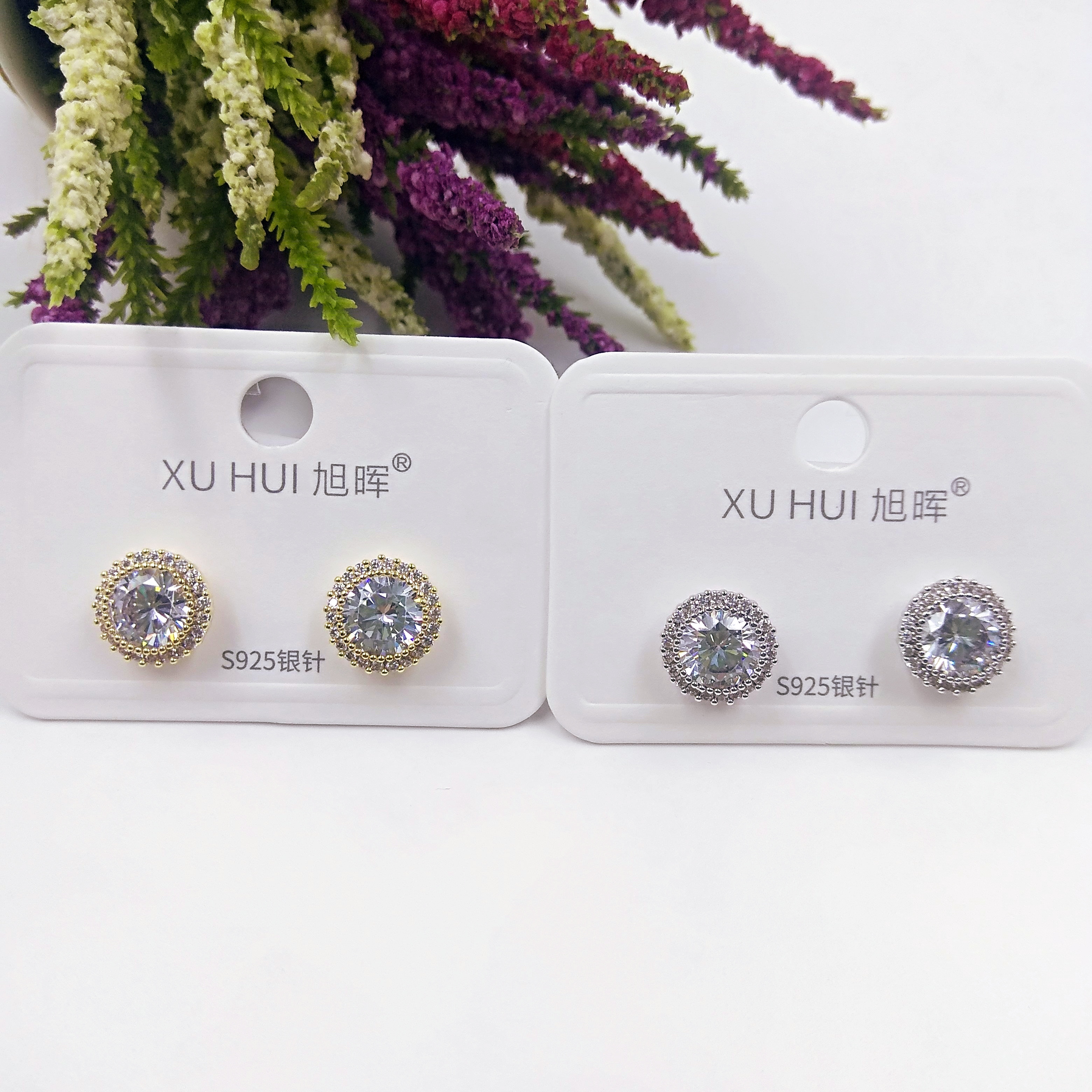 义乌S925银针 经典小耳钉 铜镀真金镶4A锆石 简约时尚高品质饰品