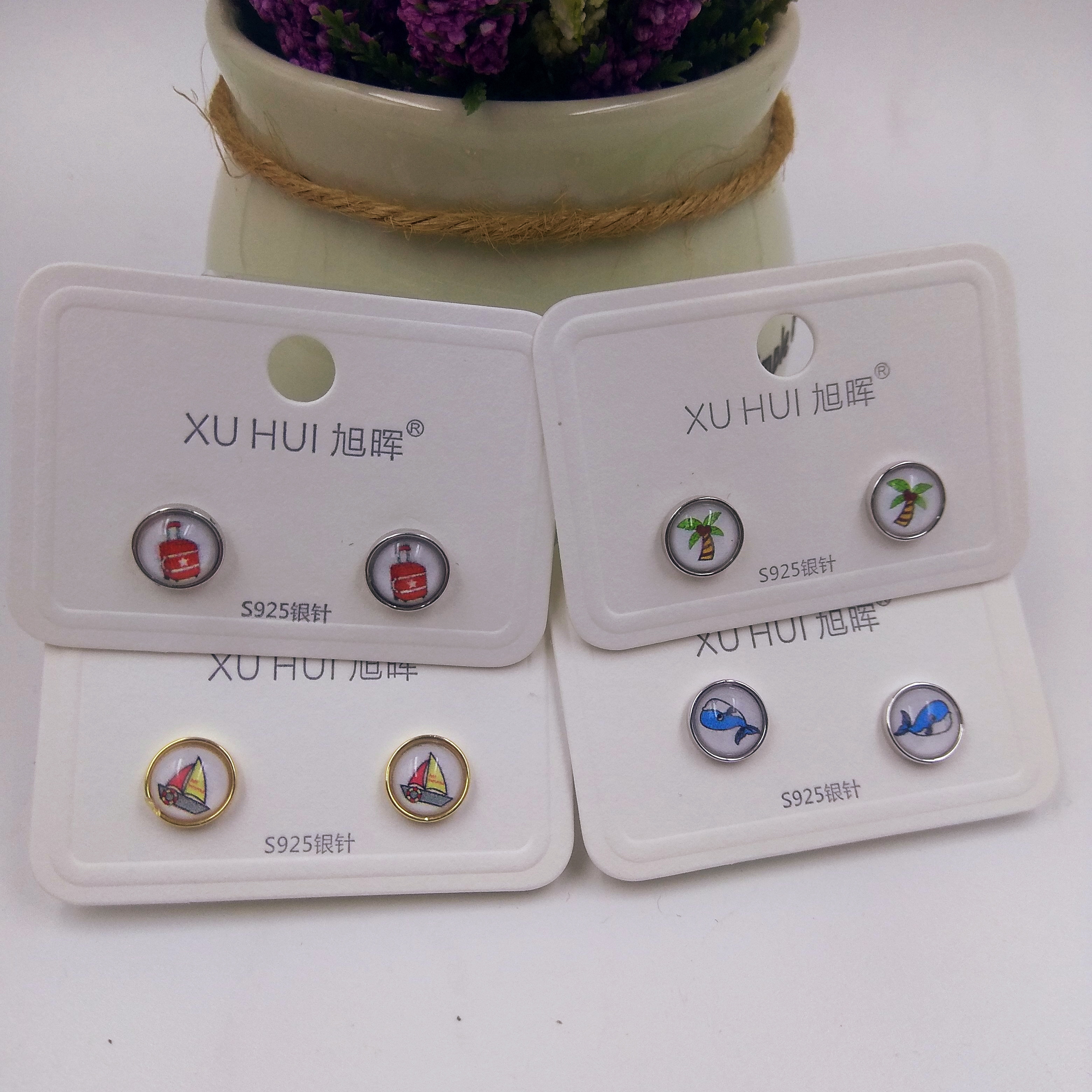 S925银针 水晶小耳钉 铜镀真金镶4A锆石 简约时尚高品质饰品