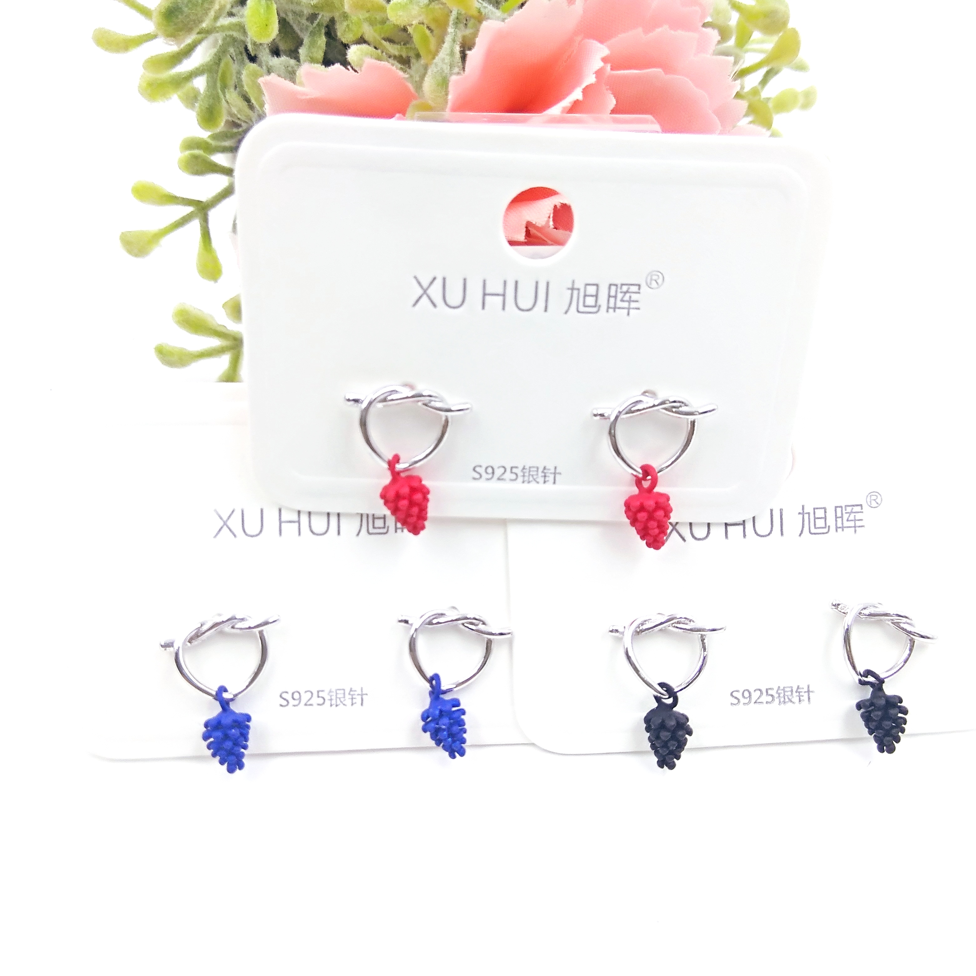 S925银针 松球小耳钉 铜镀真金镶4A锆石 简约时尚高品质饰品