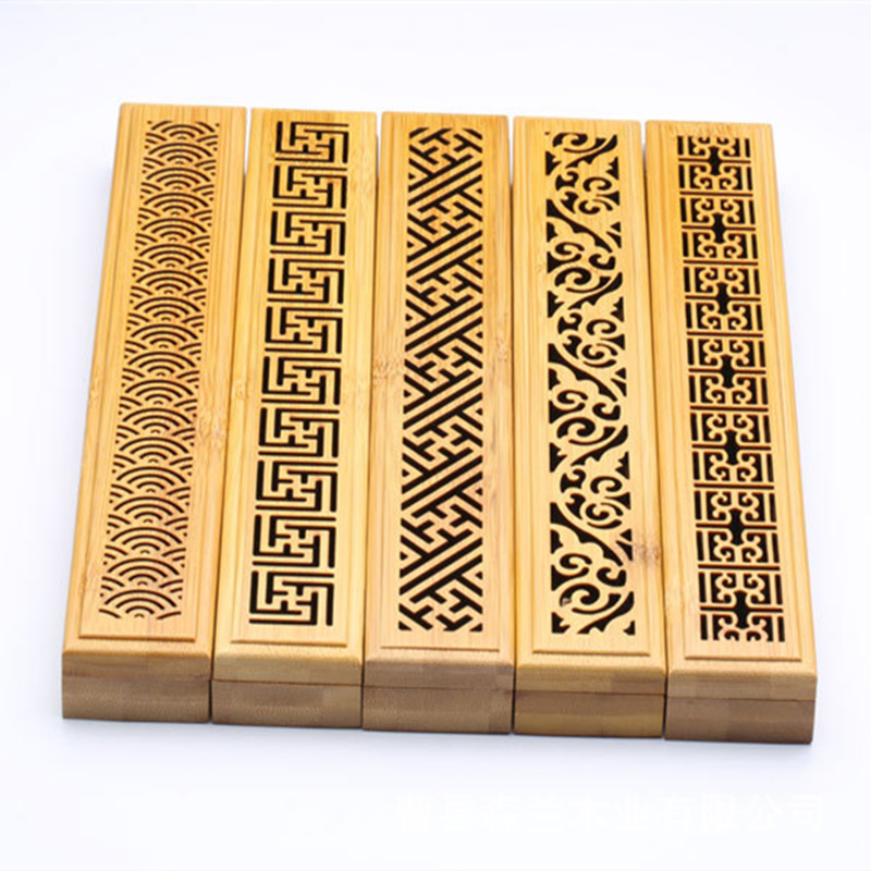 芸亭工艺楠竹木雕刻香盒厂家定做线香方形盒子沉香檀香防火棉