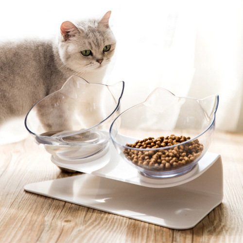 cat bowl double bowl tilt protection cervical spine oblique neck protection large capacity cute cat feeding non-slip anti-knock bowl