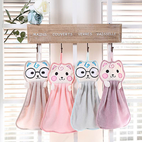 new cute animal avatar hand towel hanging absorbent coral fleece hanging hand towel factory direct