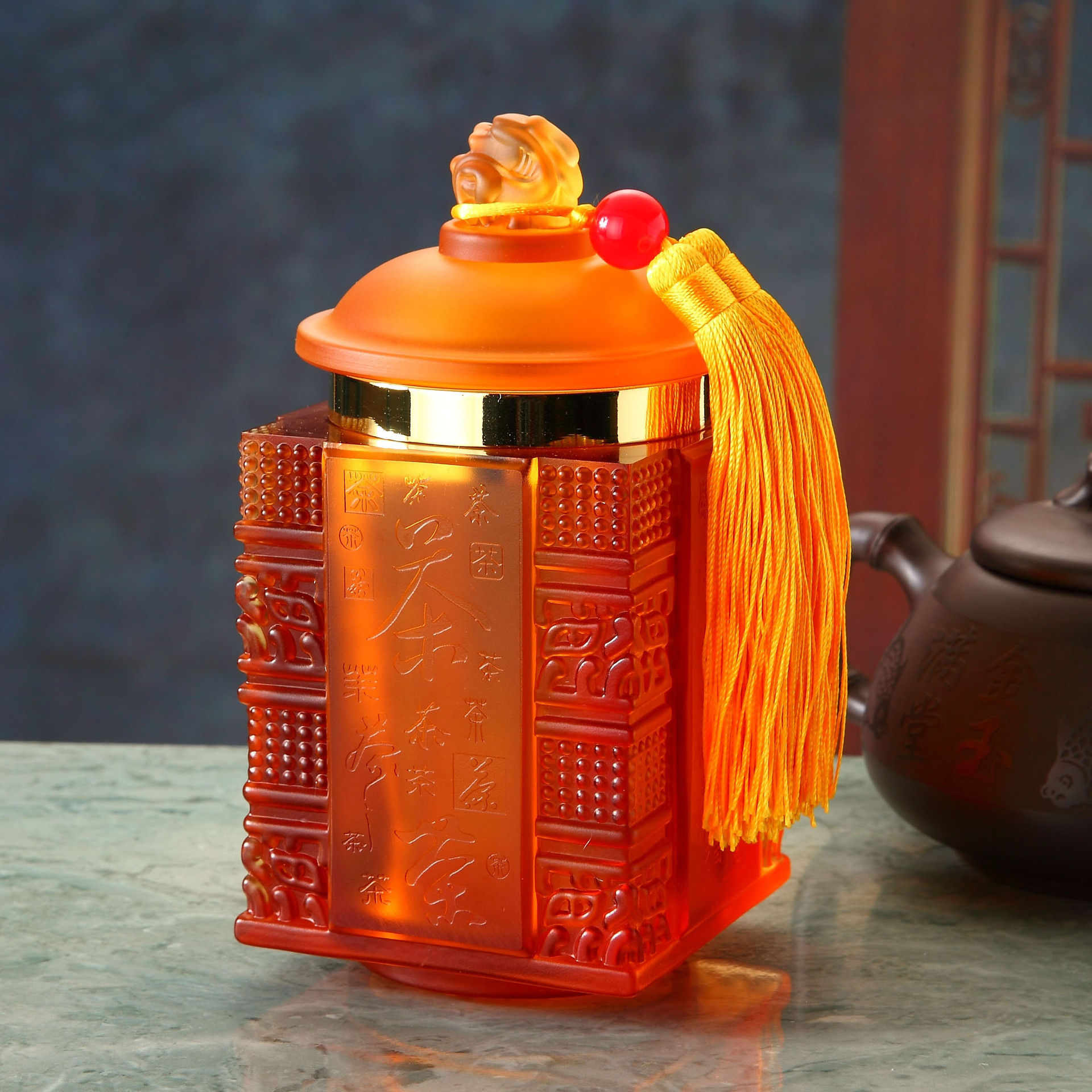 古法琉璃工艺品批发茶叶罐 迷你茶叶包装盒高档摆件茶罐礼品订制