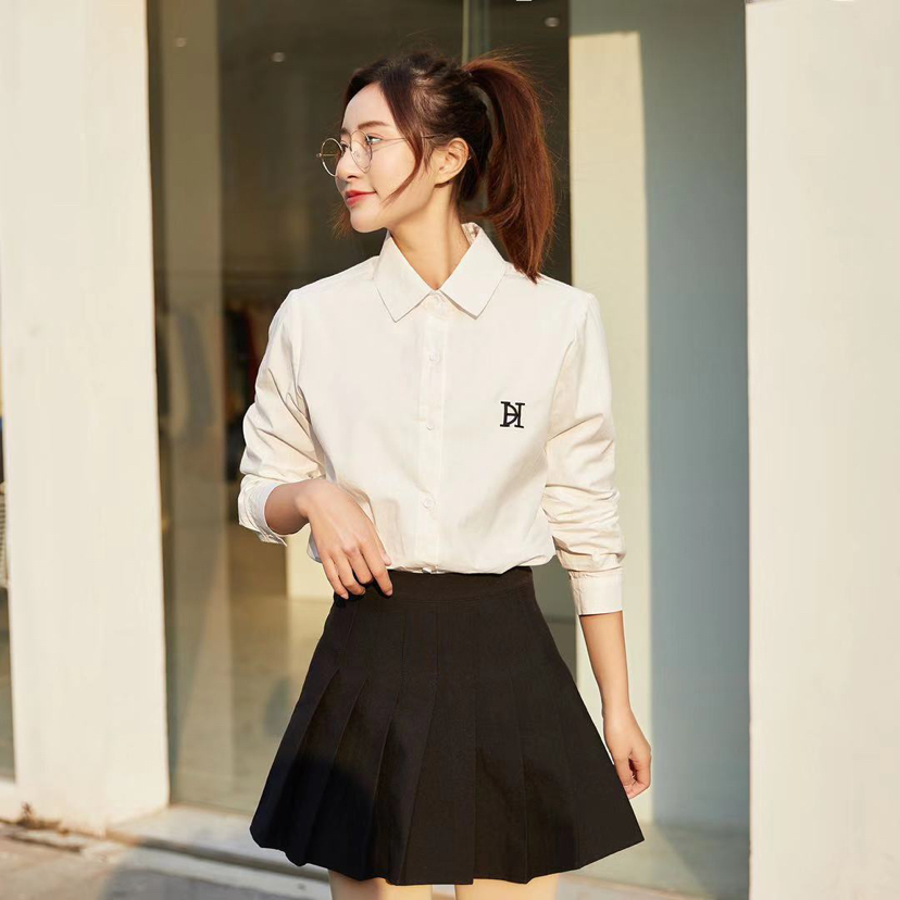 春季2020新款时尚气质立领长袖衬衫女韩版泡泡袖网红衬衣纯色上衣