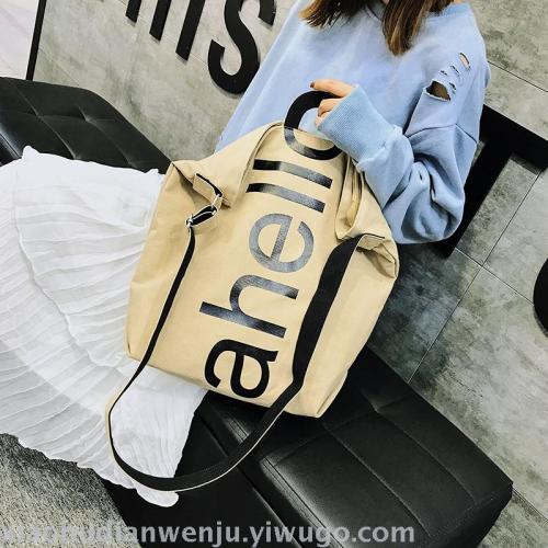 Korean Style Ins Canvas Shopping Bag Solid Color Letter Silk Screen Single Shoulder Bag Canvas Bag Canvas Bag Letian Spot