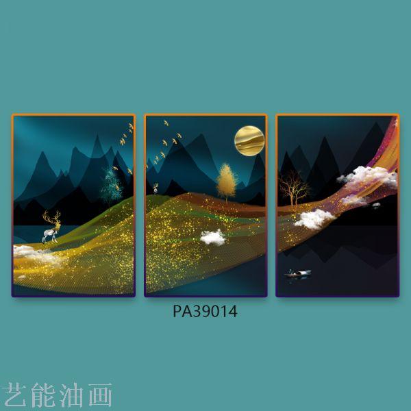 客厅装饰画 三联画 装饰画 床头画 酒店画  喷绘+手绘油画,