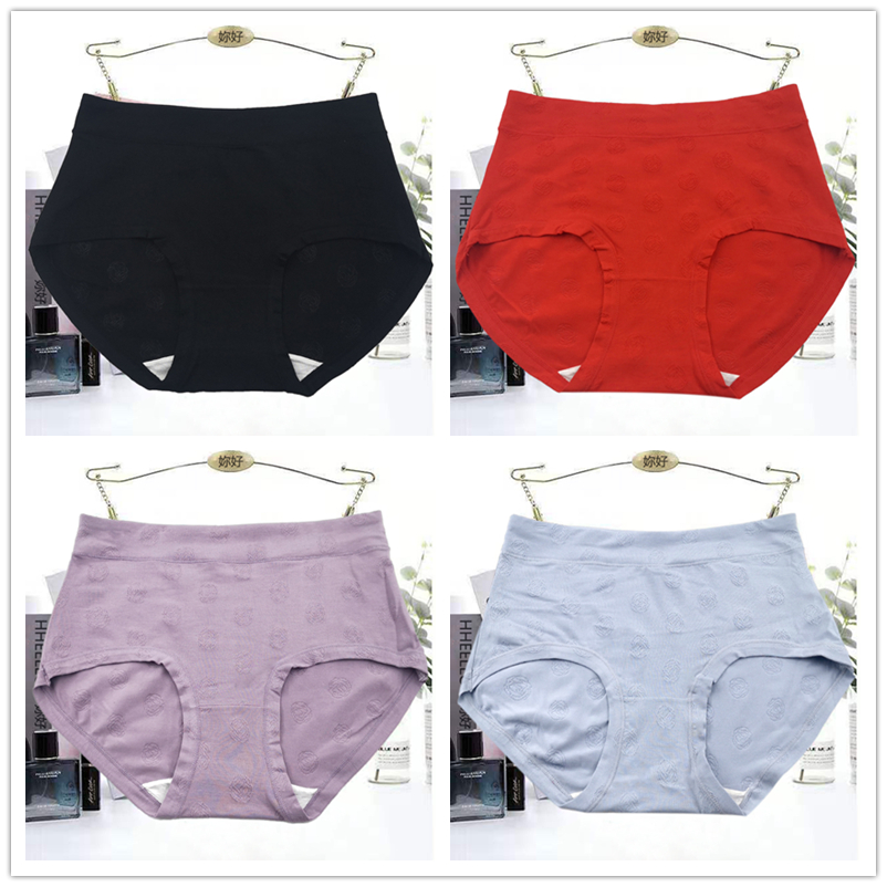 中高腰提花透气棉女士三角内裤批发 舒适包臀玫瑰女裤头厂家直销