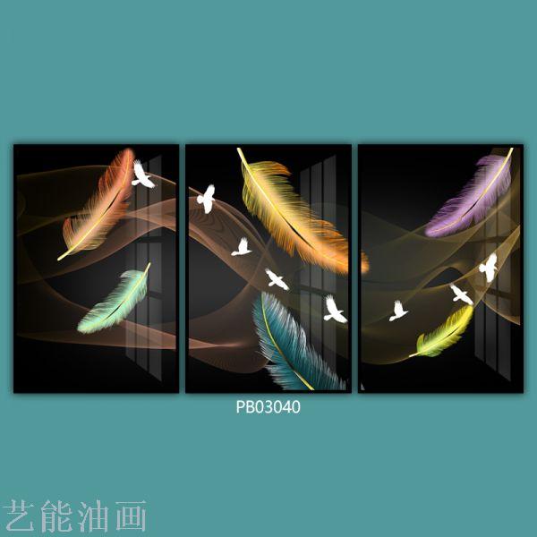 晶瓷画晶钻画 羽毛画北欧风 新中式 酒店挂画  装饰画 床头走道画