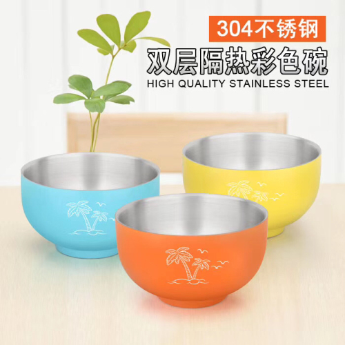 kitchen supplies 304 double-layer heat insulation bowl student rice bowl soup bowl