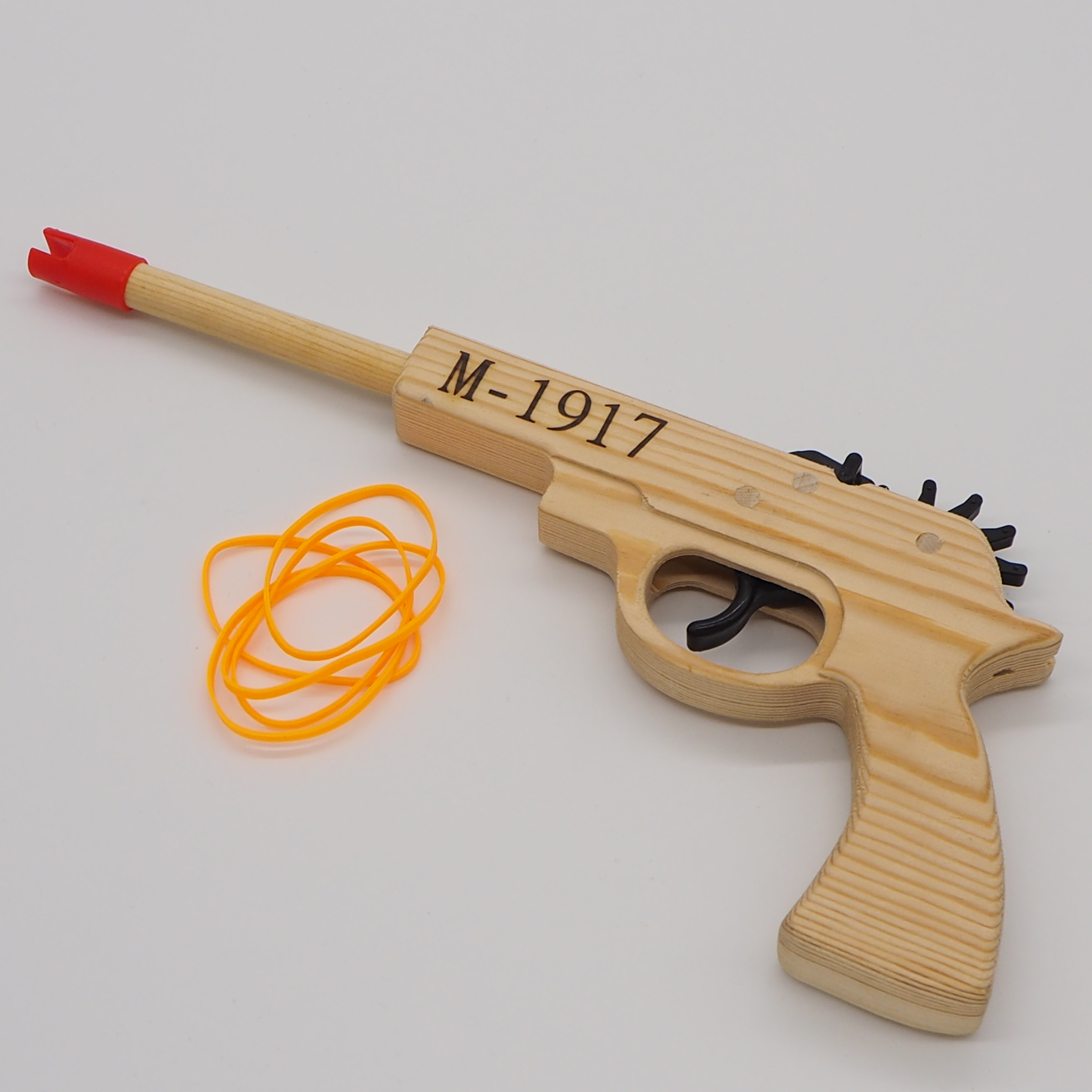 厂家直销 皮筋白木枪 木制玩具打皮圈手枪  M1917