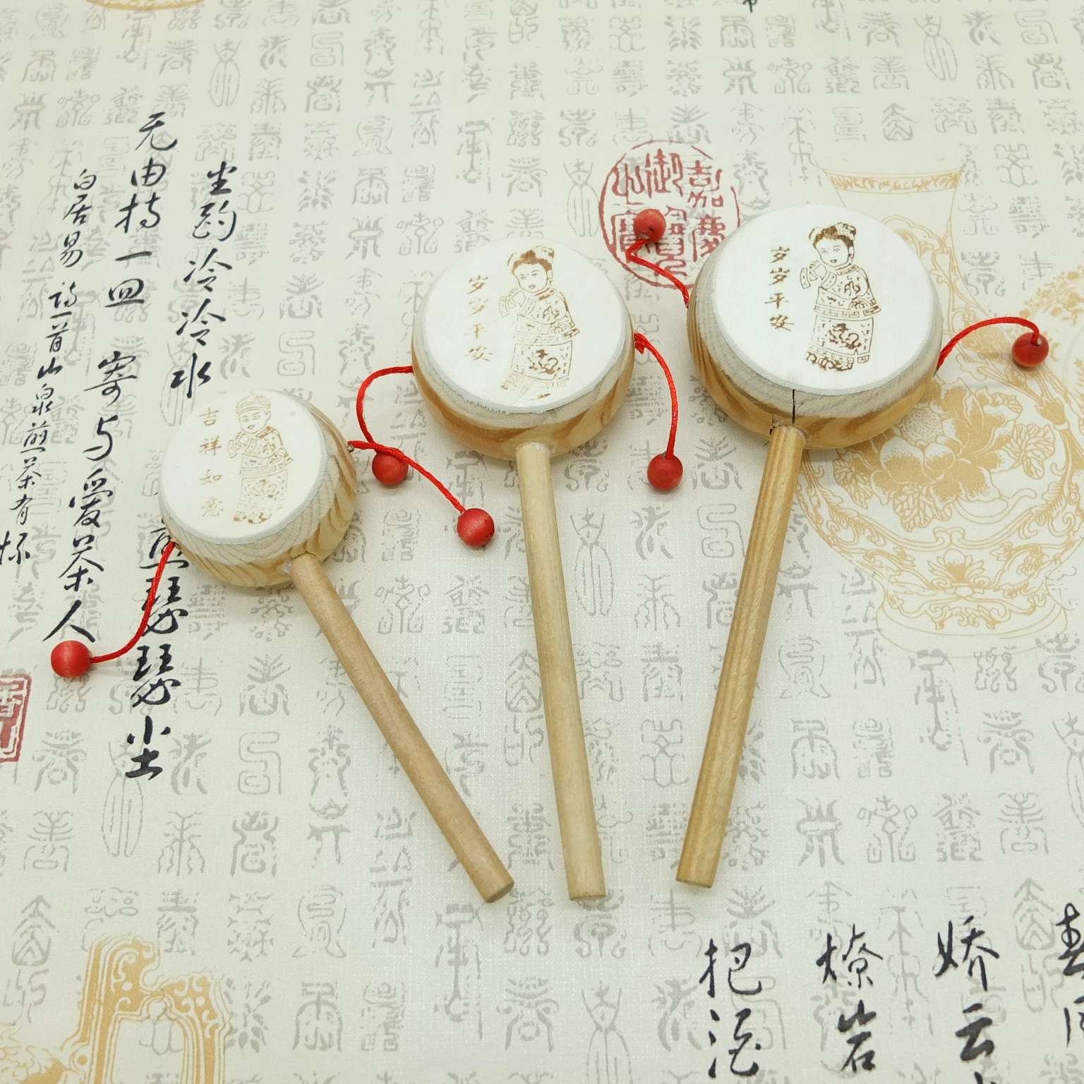 厂家直销木制拨浪鼓 小木鼓 环保木质儿童手摇鼓批发