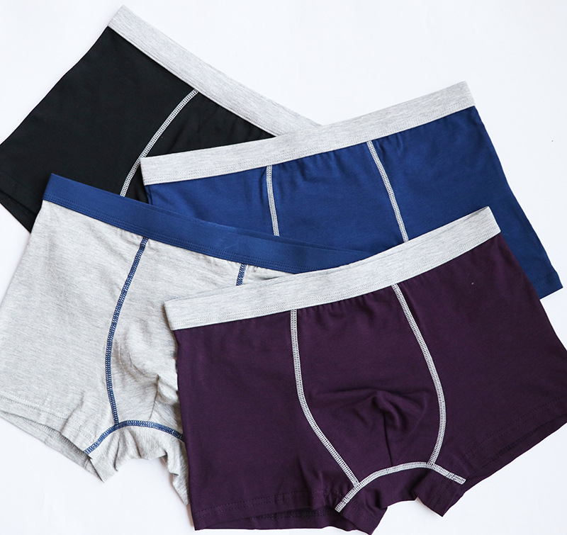 厂家批发 简约棉男人色内裤 棉透气净色男士平脚内裤代发