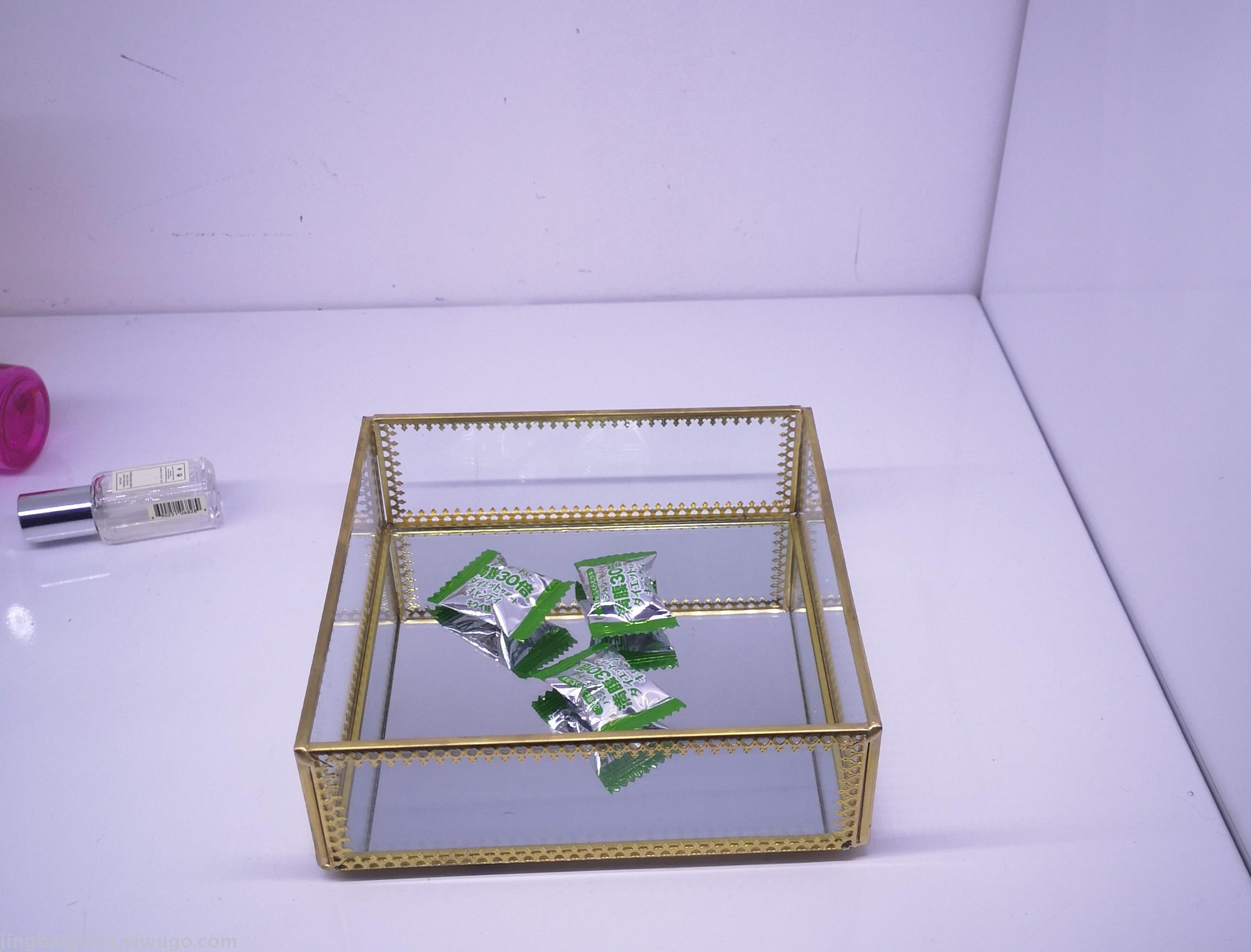 北欧ins风简约托盘玻璃首饰展示架 护肤化妆品收纳盘婚庆道具