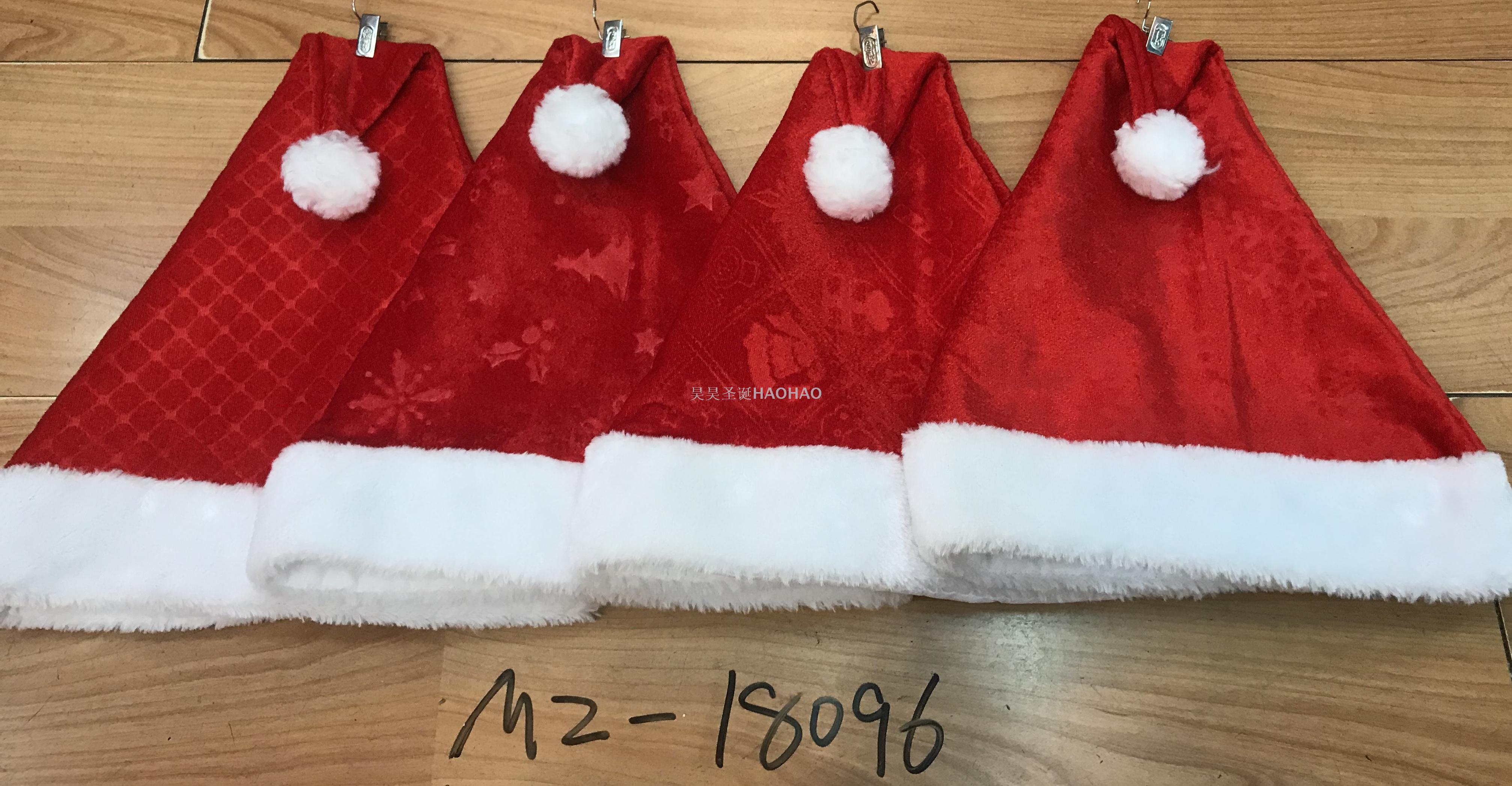 圣诞帽短毛绒压痕圣诞帽成人圣诞派对绣花帽节日装饰帽热销圣诞帽