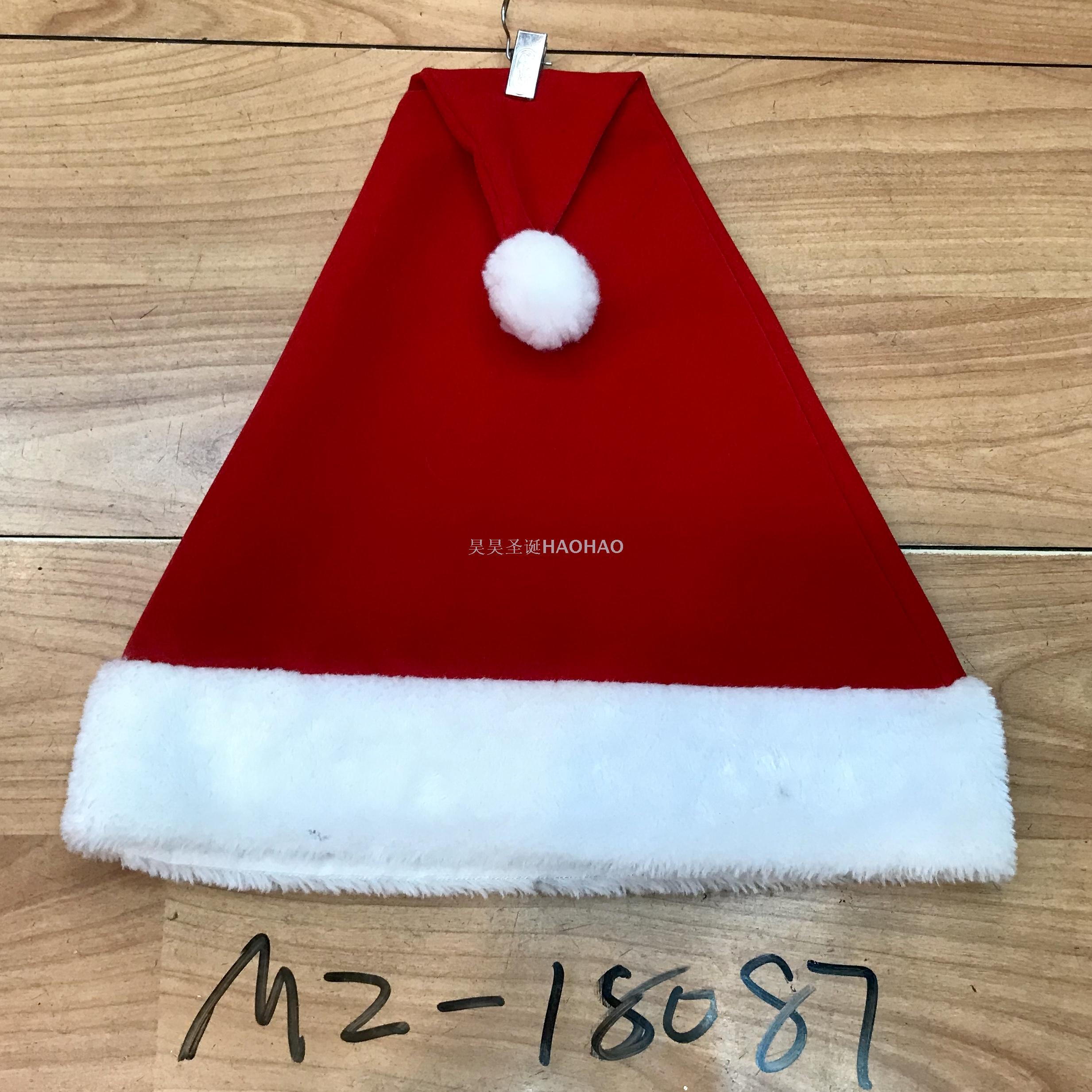 圣诞帽短毛绒平绒圣诞帽成人圣诞派对绣花帽节日装饰帽热销圣诞帽