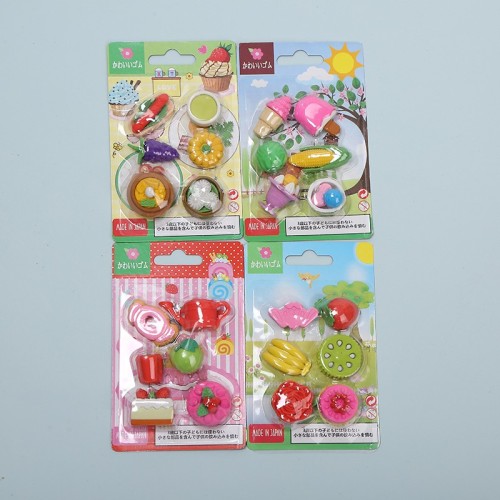 children‘s creative office supplies gift fruit vegetable cake cartoon stereo eraser suction card student gift