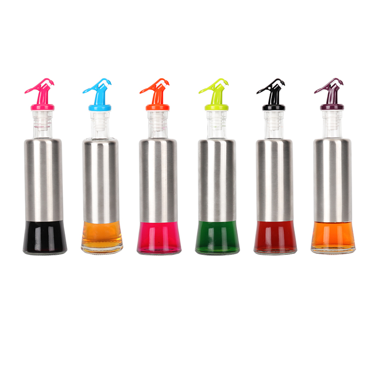 玻璃油壶 不锈钢厨房用品酱油瓶醋瓶调料瓶 彩色油嘴密封防漏油瓶