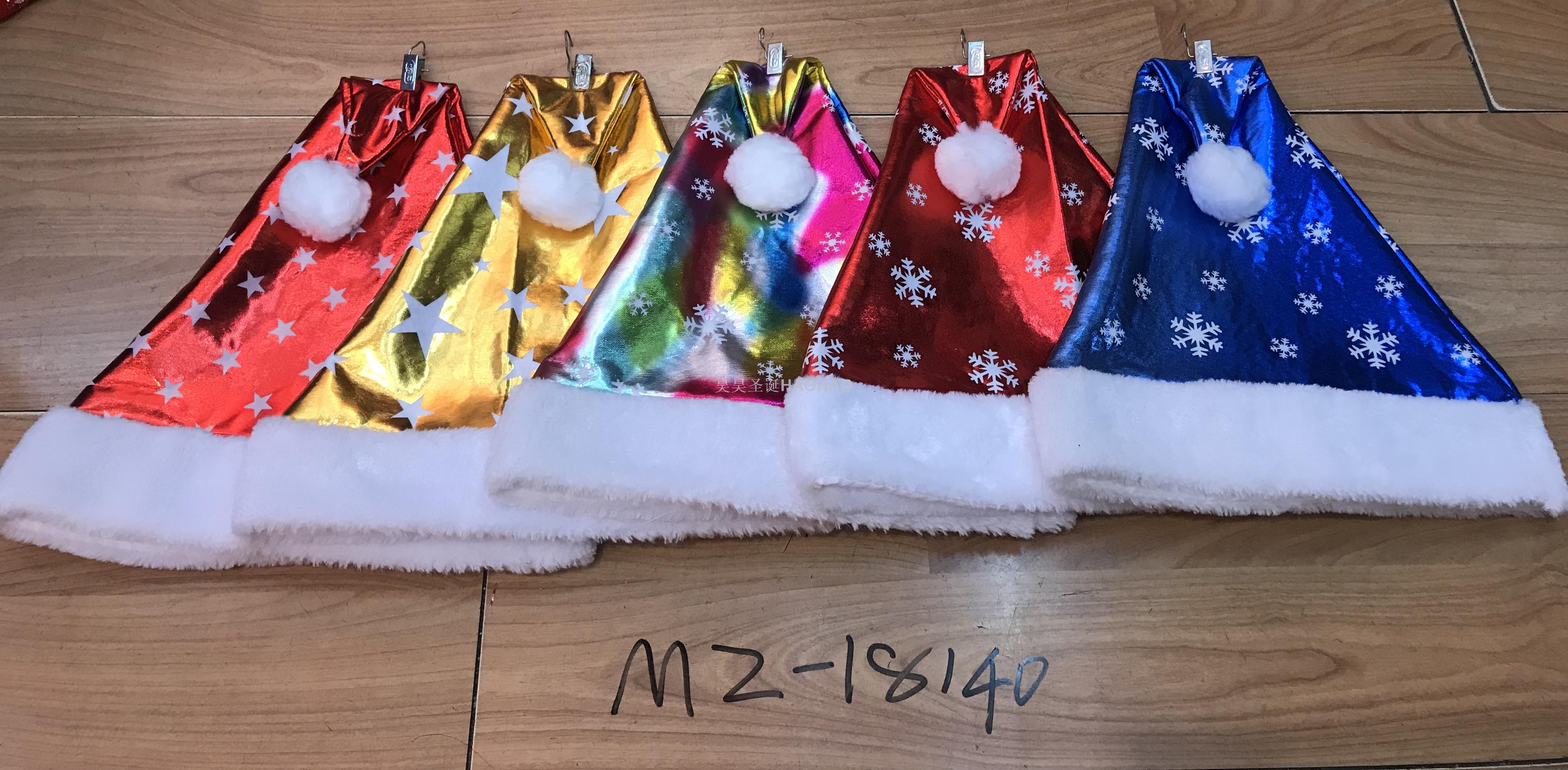 圣诞帽短毛绒金布圣诞帽成人圣诞派对绣花帽节日装饰帽热销圣诞帽