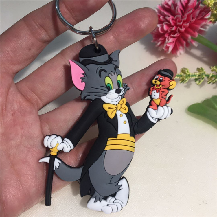 现货地摊热销款 PVC动漫公仔3D钥匙扣软胶挂件猫和老鼠钥匙扣挂件