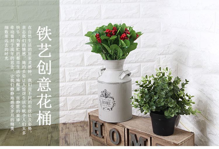 复古铁皮花桶 花盆花店铁桶花盆花器 干花鲜花插花桶