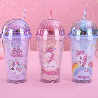 water botterFactory direct custom design cup ins girl heart double layer unicorn plastic water cup creative cup