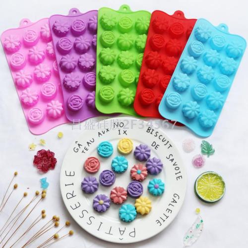 15-Piece Three-Dimensional Small Flower Silicone Chocolate Mold Ice Grid Mold Vivid Image Easily Removable Mold Food Grade