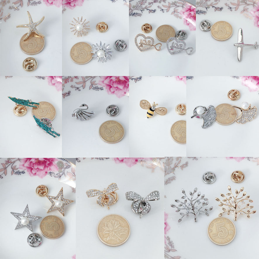 时尚可爱微镶锆石水晶刺马针防走光别针衬衫小领针袖扣西装配饰女