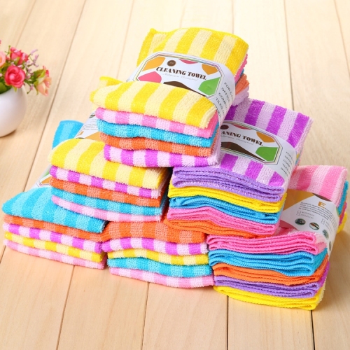 Factory Direct Sales Double Color Striped Kitchen Small Square Towel Wholesale Scouring Pad Housework Cleaning Equipment Dish Towel