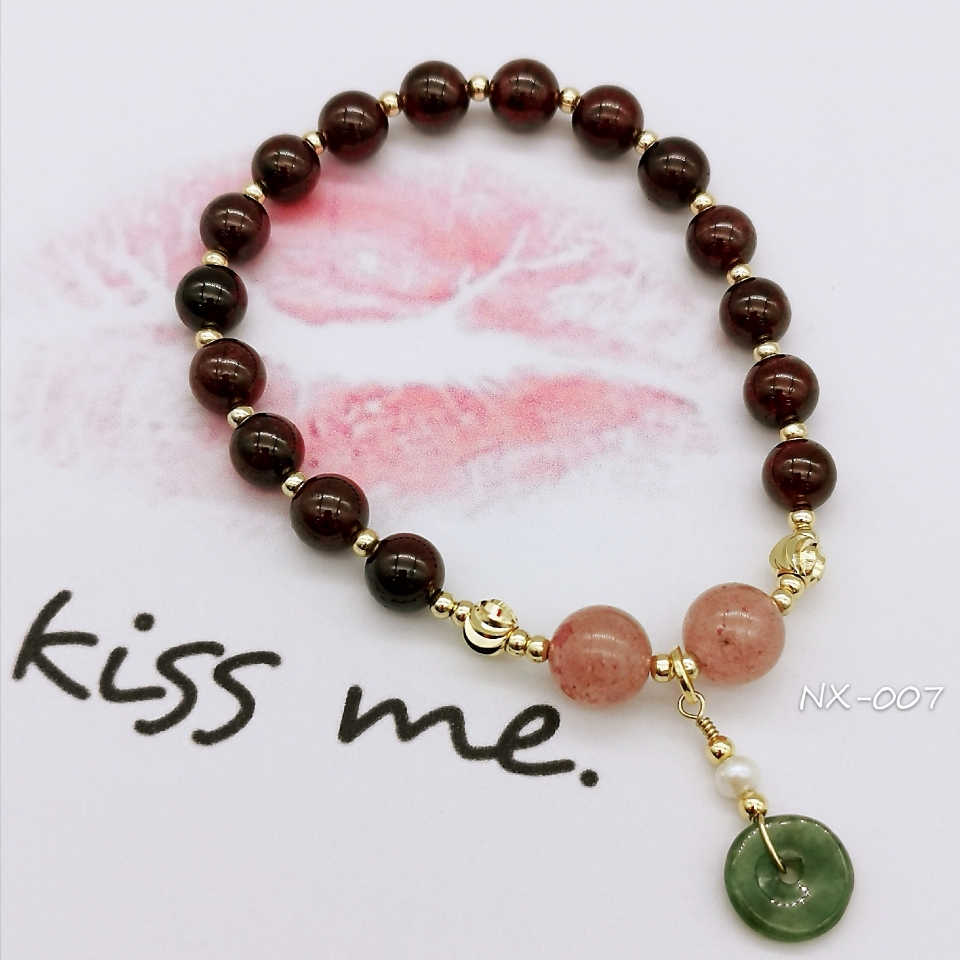 水晶手链女天然石榴石14K包金韩版简约个性手串礼物小众设计手饰