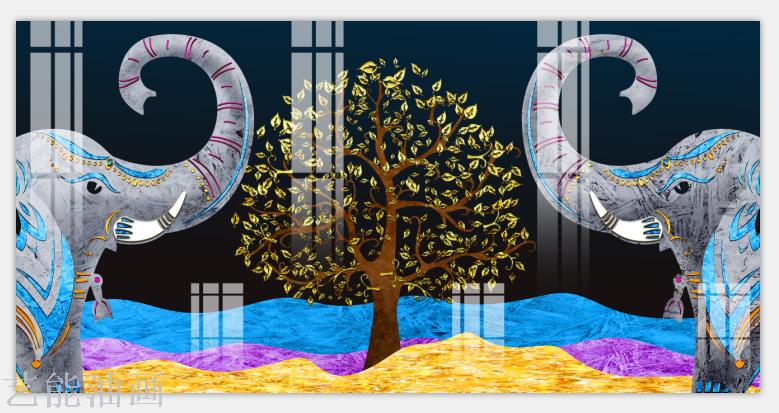 现代奢华手绘抽象大象珐琅彩装饰画 酒店 北欧 时尚  儿童房间画
