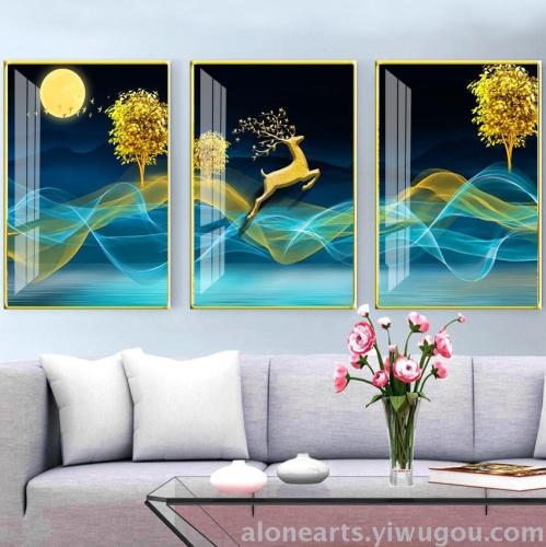 nordic decorative painting living room sofa hotel background wall hanging painting creative oil painting crystal porcelain painting chasing deer to make money
