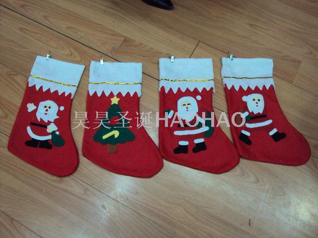 圣诞袜白口金边贴花袜子热销礼物袋圣诞树挂件装饰袜创意圣诞礼物