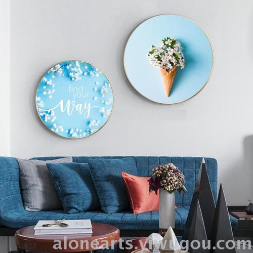 Round Painting Frame Fashion Fresh Sofa Hanging Picture Oil Painting Bright Crystal Painting Hallway Corridor Bedroom Decorative Painting