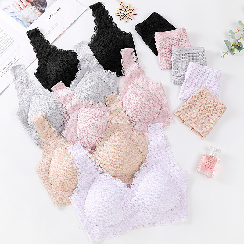 微商爆款少女蕾丝套装无痕内衣女 运动聚拢无钢圈安心内衣内裤