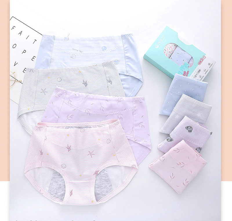 防渗漏3条盒装经期生理内裤女棉 中腰印花棉女士月经卫生裤