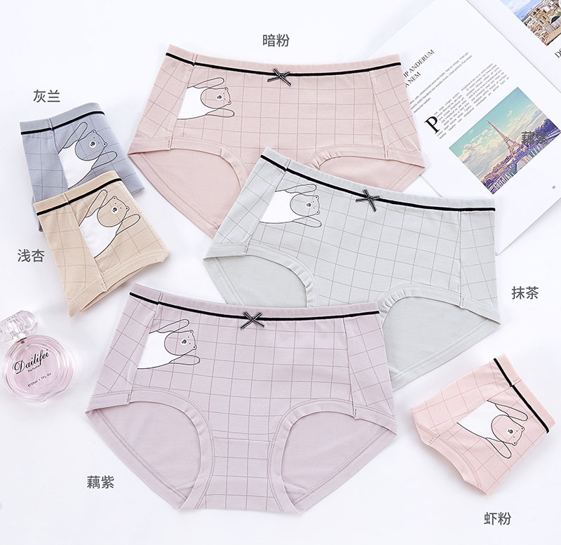 一件代发 棉学生女士三角裤 可爱小熊卡通中腰印花棉内裤