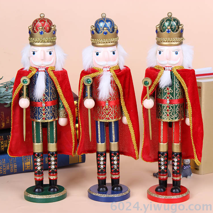 圣诞装饰品38cm国王胡桃夹子木偶装饰桌面装饰摆件亮粉
